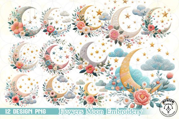A Designer's Look at the Flowers Moon Embroidery Clipart PNG