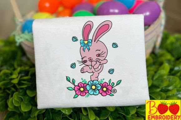 Adorable Pink Rabbit Dancing with Flowers