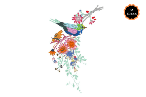 Charming Bird with Flowers Embroidery Design