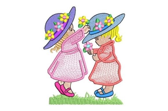Charming Girls with Hat Embroidery Design