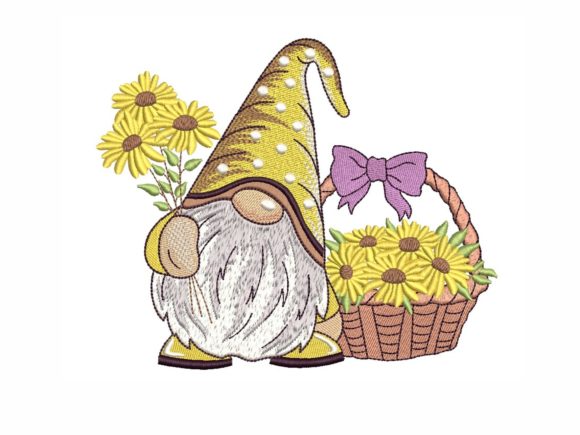 Charming Gnome with a Basket of Flowers