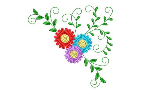 Charming Three Color Flowers with Leaves Design