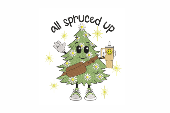 Christmas Tree with Coffee Cup: A Charming Embroidery