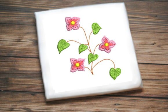 Cute Pink Flowers Leaves: A Festive Embroidery Delight