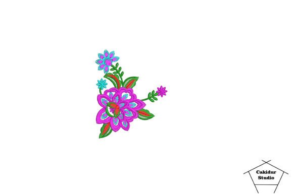 Cyan Pink Flowers: A Premium Embroidery Design