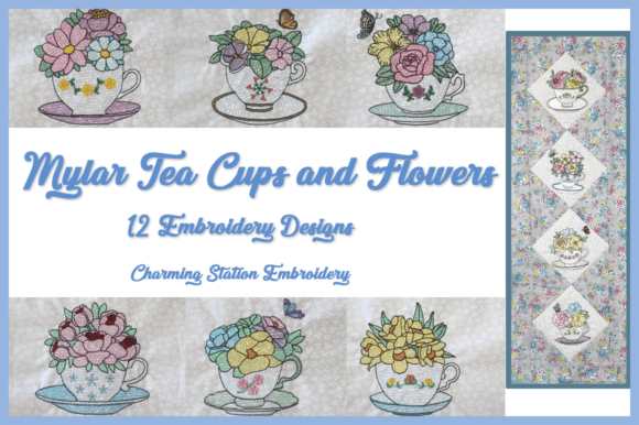 Elegant Mylar Tea Cups and Flowers