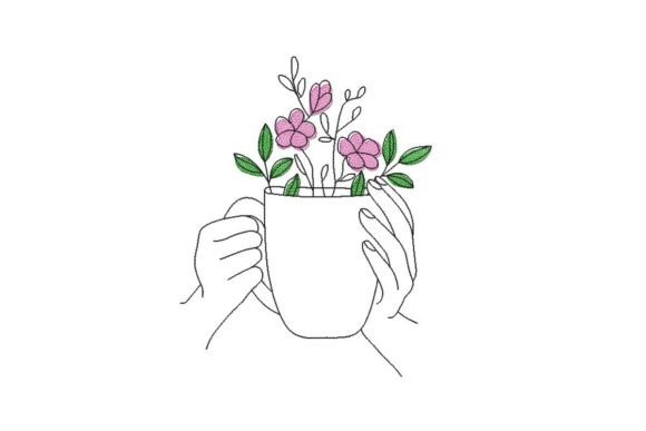 Flowers in a Mug: A Charming Embroidery Design