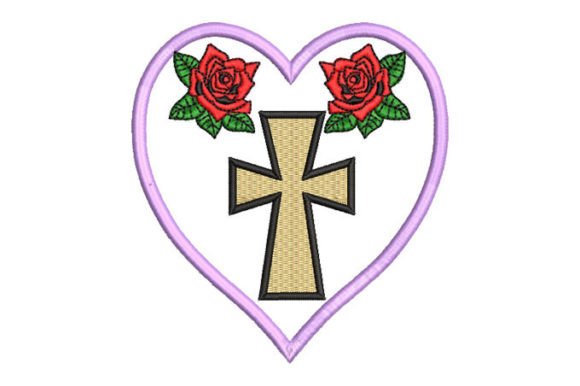Heart with Roses and Cross: A Versatile Embroidery Design