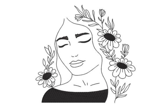 Woman with Flowers: A Charming Embroidery Design
